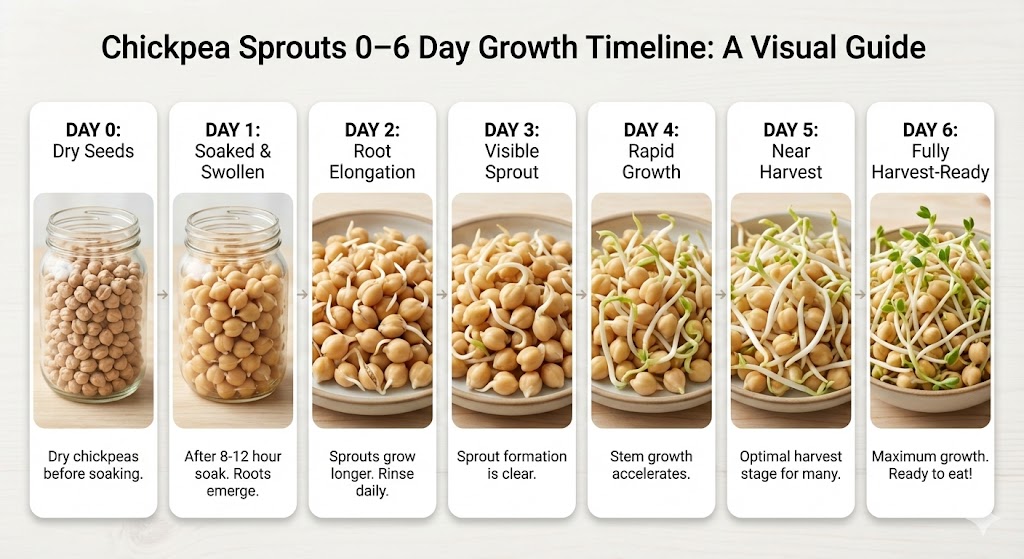Chickpea Sprouts 0–6 Day Growth Timeline