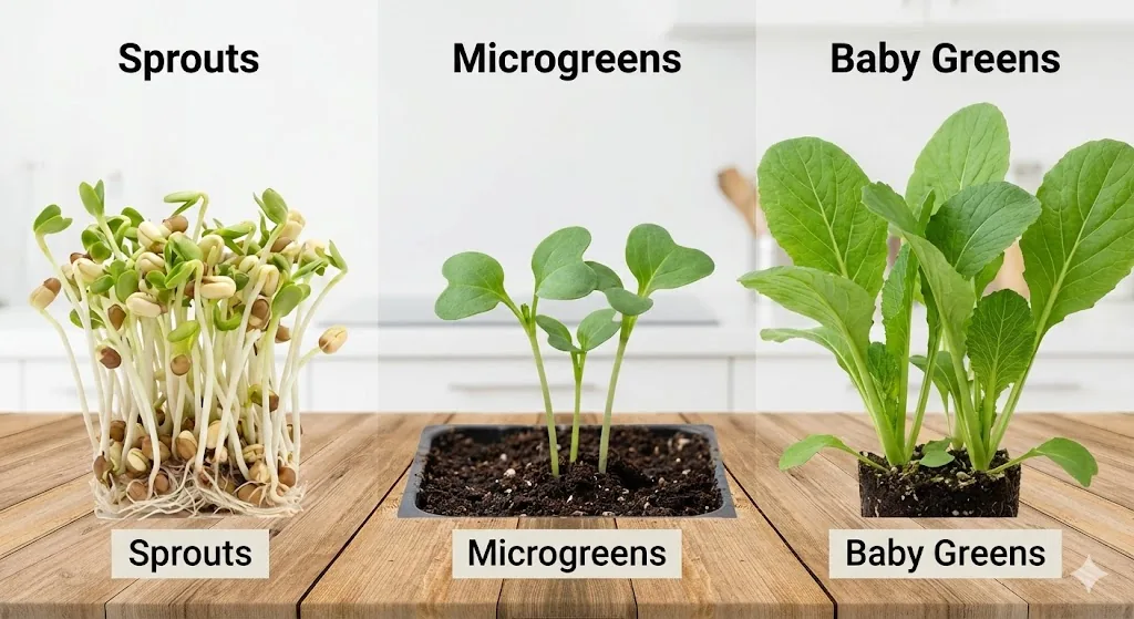 Difference between sprouts, microgreens and baby greens