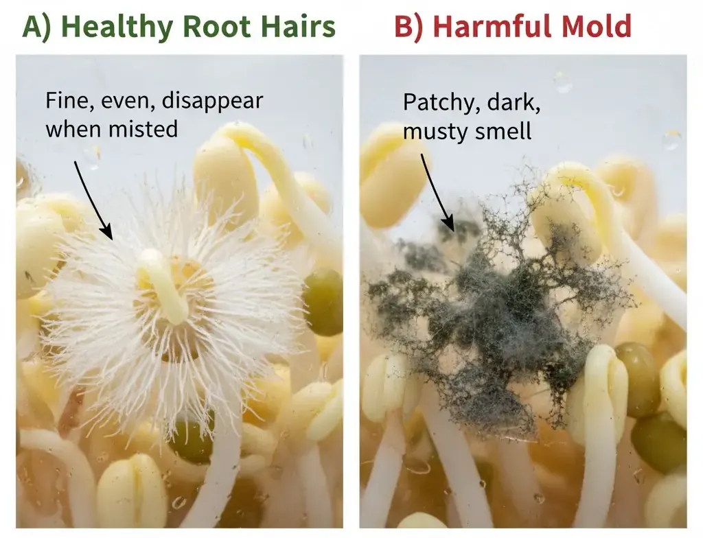 How to identify root hairs vs mold on sprouts