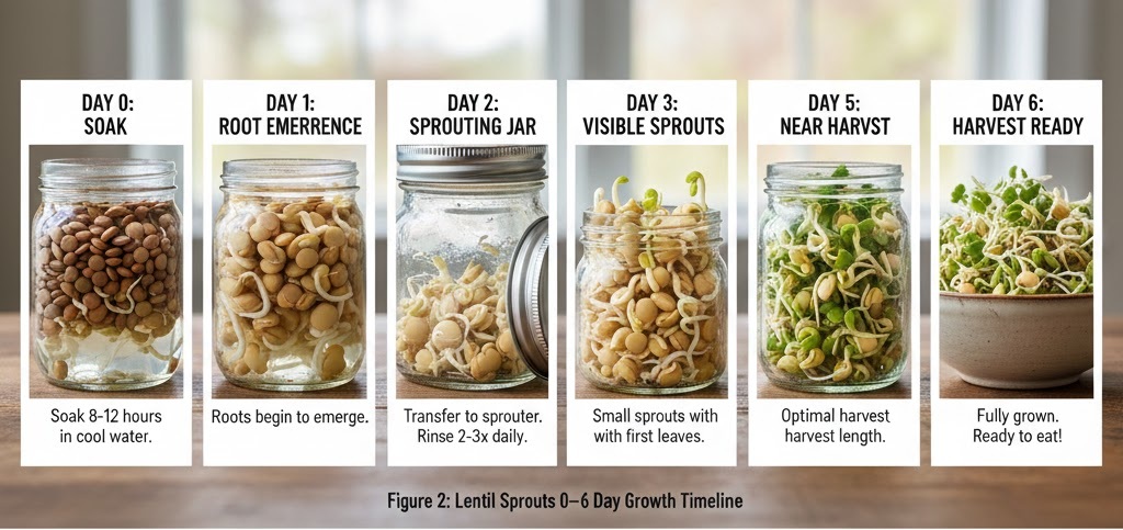 Lentil Sprouts 0–6 Day Growth Timeline