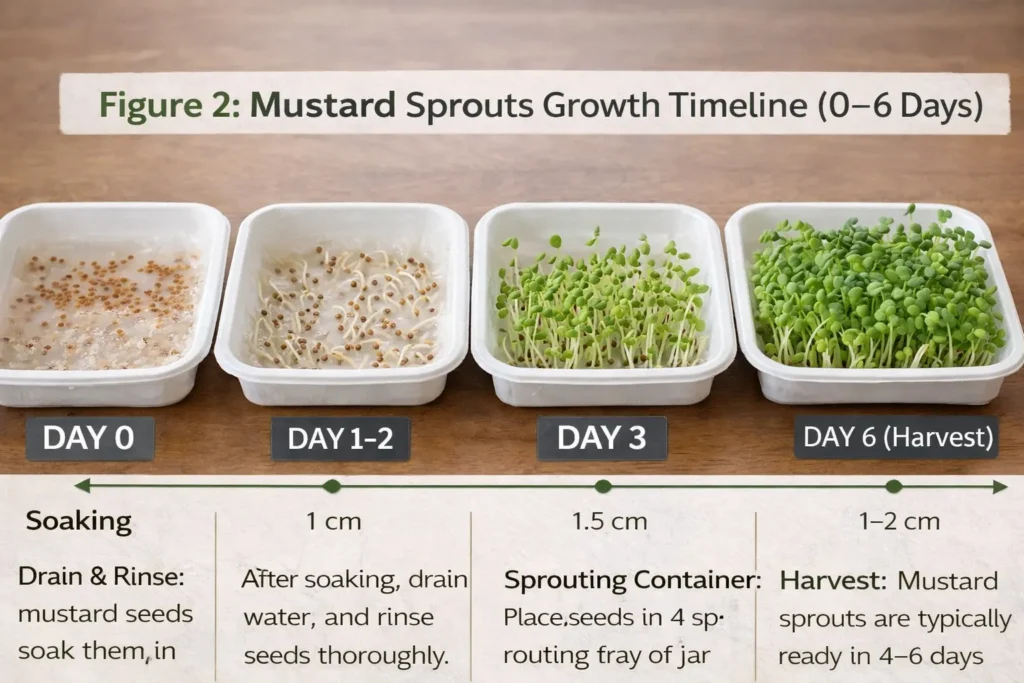 Mustard Sprouts Growth Timeline (0–6 Days)