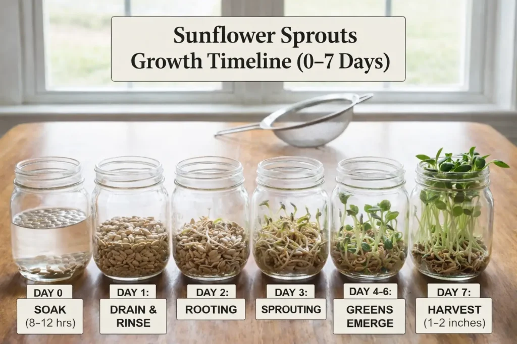 Sunflower Sprouts Growth Timeline (0–7 Days)