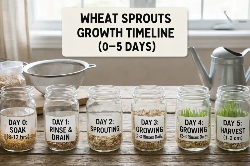 Wheat Sprouts Growth Timeline (0–5 Days)