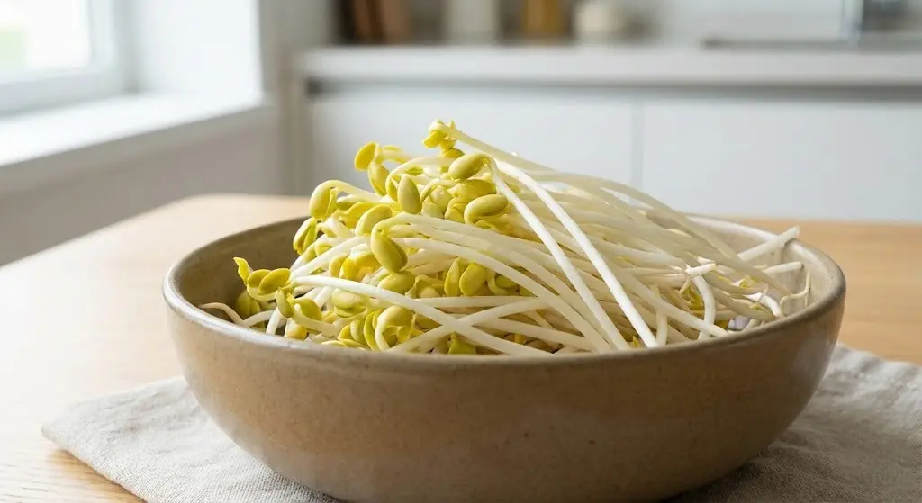 Fresh soybean sprouts in bowl